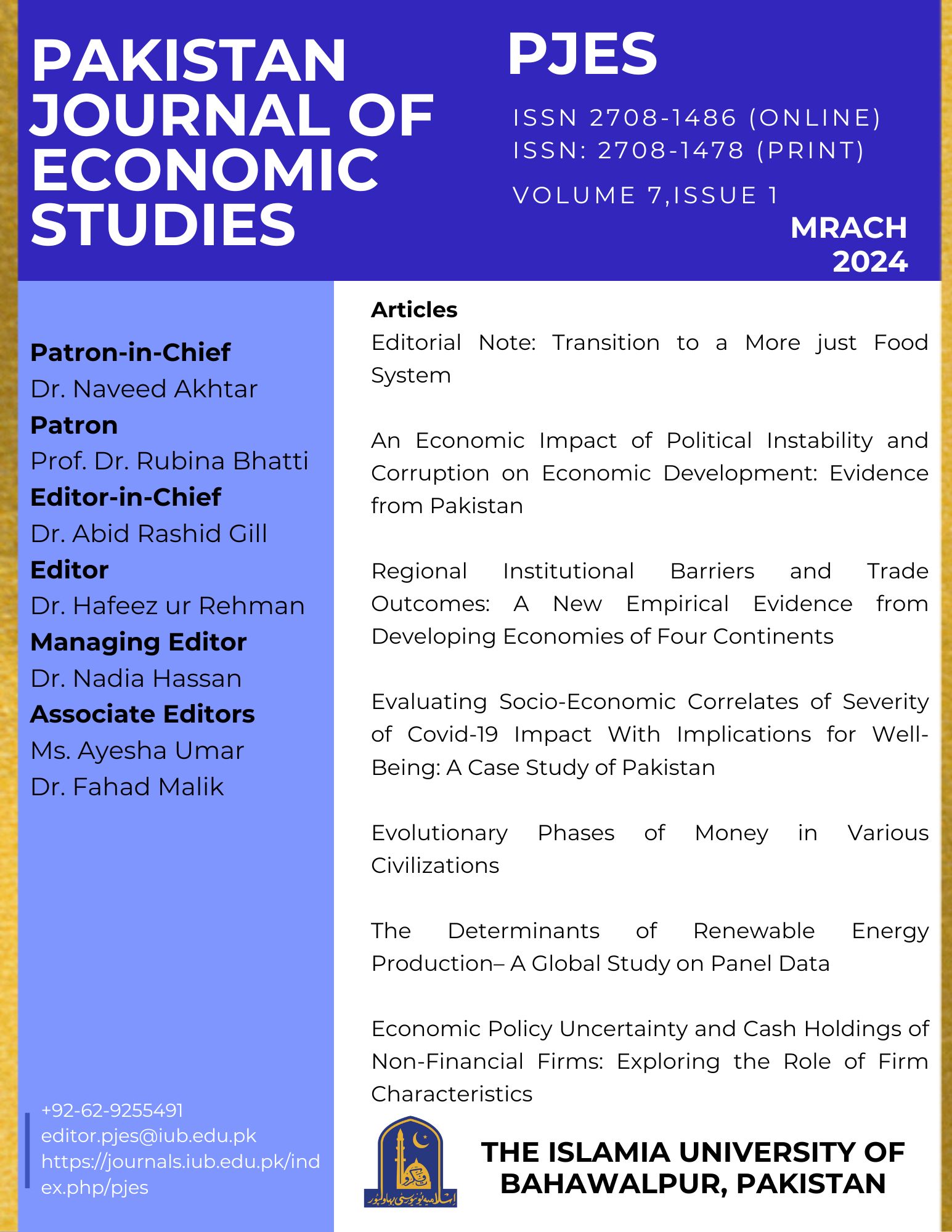 					View Vol. 7 No. 1 (2024): Pakistan Journal of Economic Studies
				